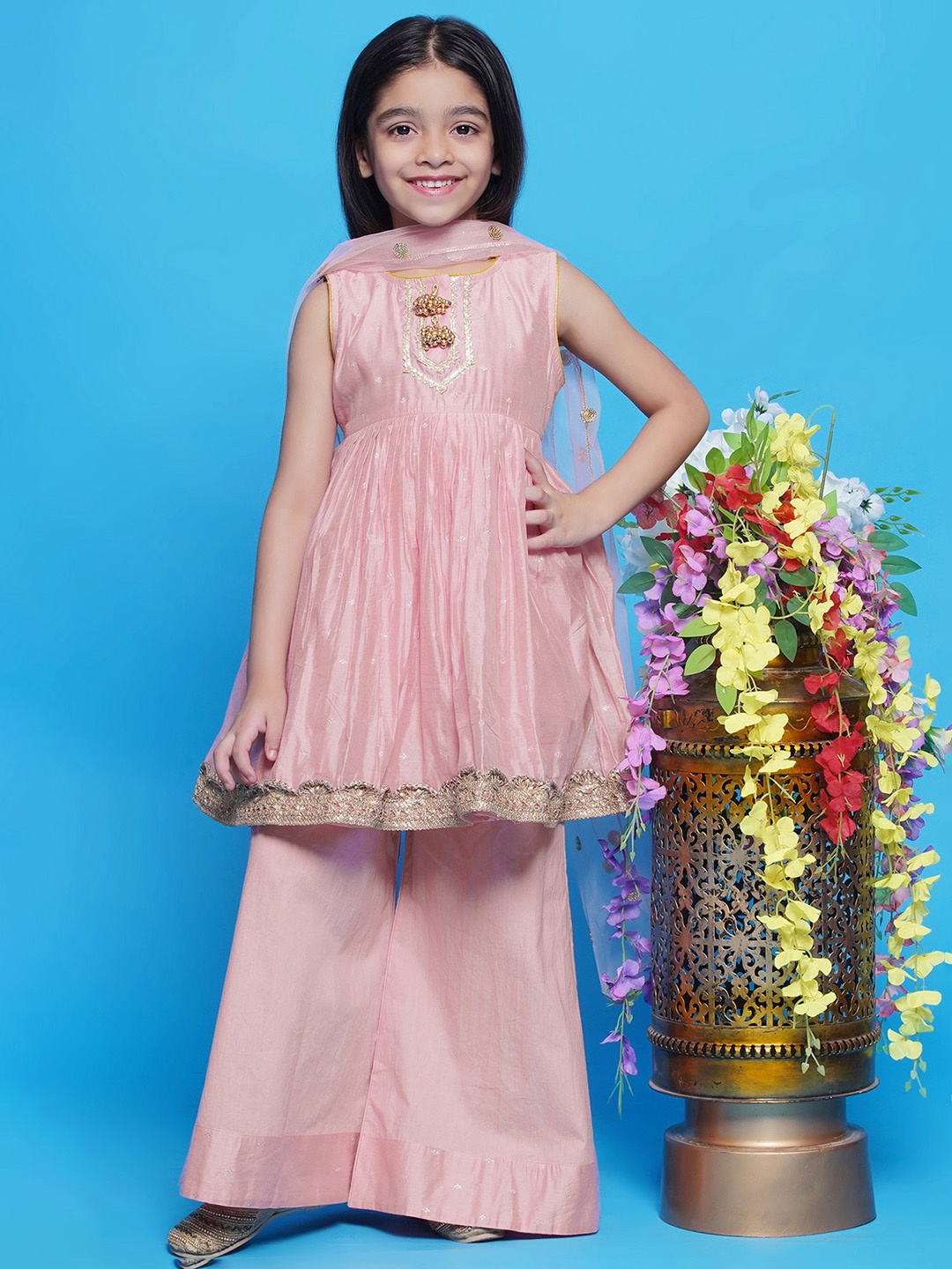 Little Bansi Girls Embroidered Regular Pure Cotton Anarkali Kurta With Palazzos & Dupatta, Pink
Little Bansi Girls Embroidered Regular Pure Cotton Anarkali Kurta With Palazzos & Dupatta, Pink