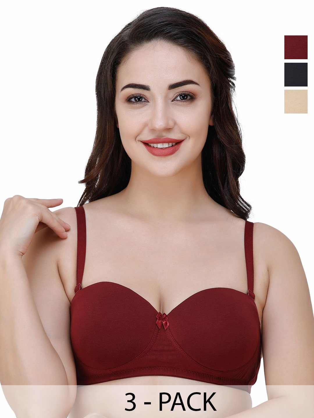 College Girl Pack Of 3 Medium Coverage Lightly Padded Non-Wired T-shirt-All Day Comfort, Maroon
College Girl Pack Of 3 Medium Coverage Lightly Padded Non-Wired T-shirt-All Day Comfort, Maroon