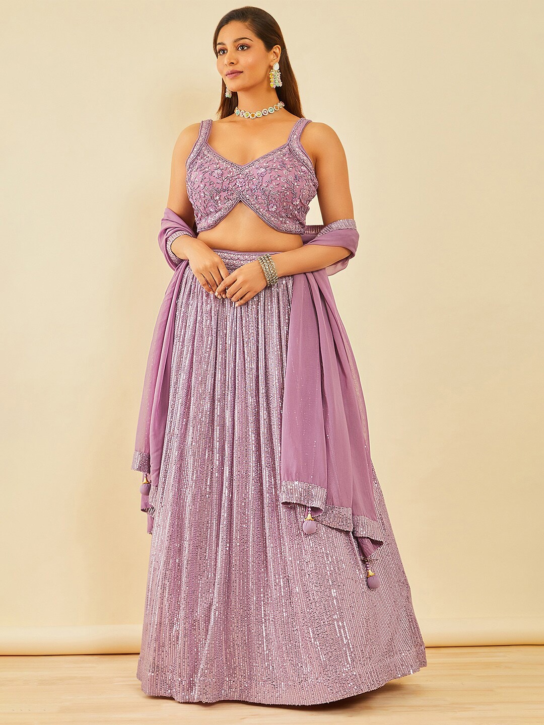 Soch Embellished Beads and Stones Ready to Wear Lehenga & Blouse With Dupatta, Purple
Soch Embellished Beads and Stones Ready to Wear Lehenga & Blouse With Dupatta, Purple