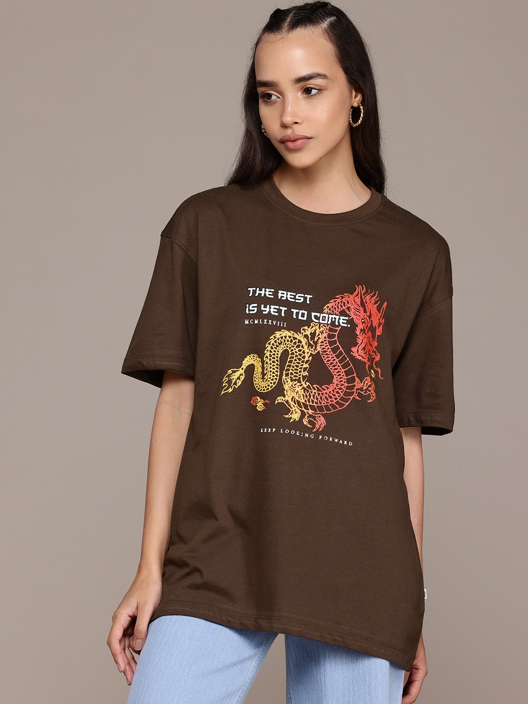 The Roadster Lifestyle Co. Printed Drop-Shoulder Sleeves Pure Cotton T-shirt, Brown
The Roadster Lifestyle Co. Printed Drop-Shoulder Sleeves Pure Cotton T-shirt, Brown