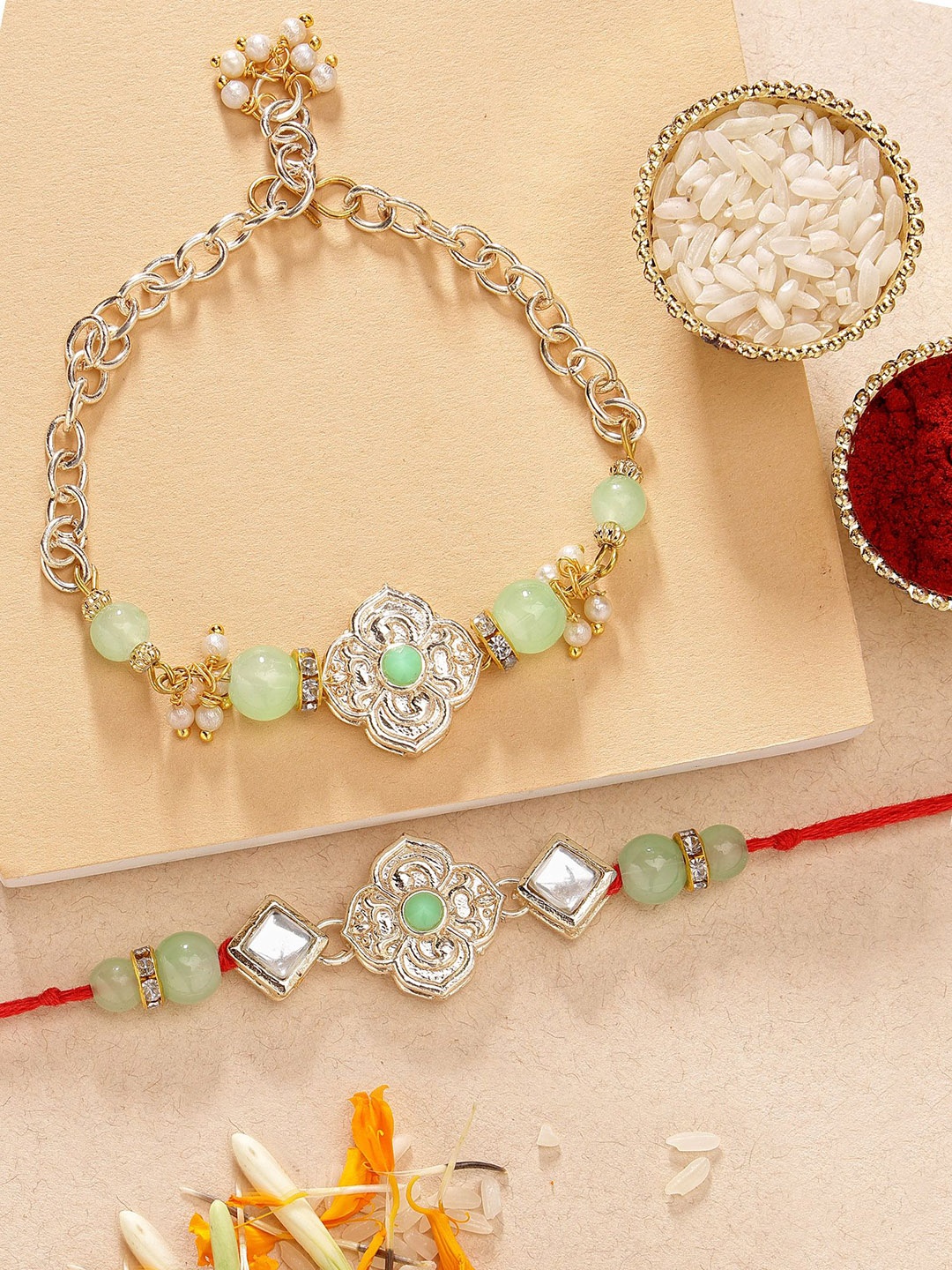 KARATCART Green Beads Floral Design Kundan Bhaiya Bhabhi Rakhi with Roli & Chawal, Lime green
KARATCART Green Beads Floral Design Kundan Bhaiya Bhabhi Rakhi with Roli & Chawal, Lime green