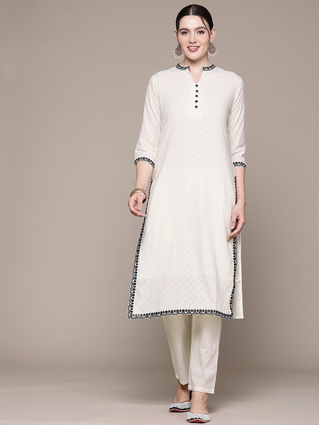 Readiprint Fashions Women Self Design Regular Thread Work Pure Cotton Kurta with Palazzos, Off white
Readiprint Fashions Women Self Design Regular Thread Work Pure Cotton Kurta with Palazzos, Off white