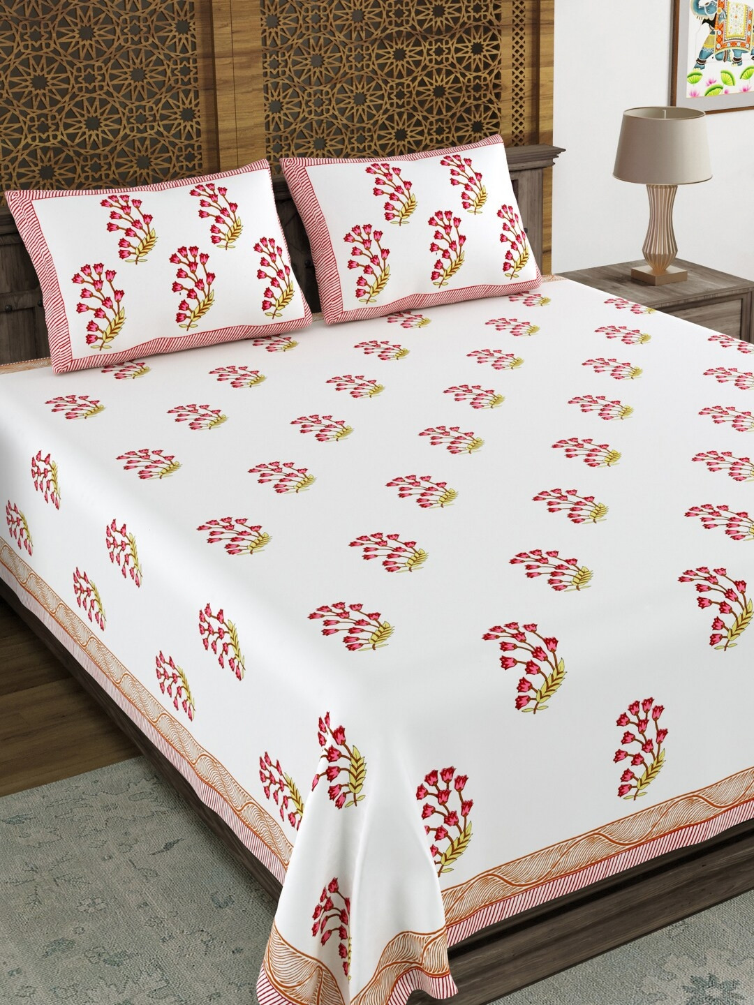 BLOCKS OF INDIA Pink & White Ethnic Motifs 210 TC King Bedsheet with 2 Pillow Covers
BLOCKS OF INDIA Pink & White Ethnic Motifs 210 TC King Bedsheet with 2 Pillow Covers