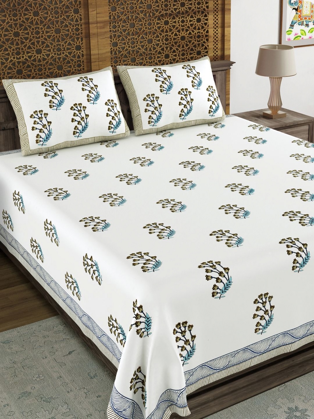 BLOCKS OF INDIA Brown & White Ethnic Motifs 210 TC King Bedsheet with 2 Pillow Covers
BLOCKS OF INDIA Brown & White Ethnic Motifs 210 TC King Bedsheet with 2 Pillow Covers