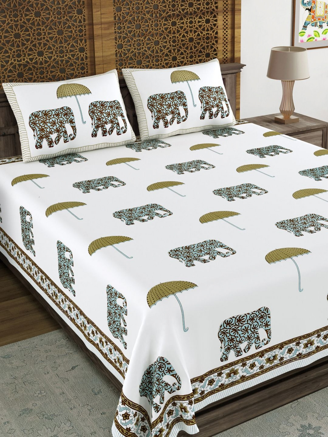 BLOCKS OF INDIA Green & White Ethnic Motifs 210 TC King Bedsheet with 2 Pillow Covers
BLOCKS OF INDIA Green & White Ethnic Motifs 210 TC King Bedsheet with 2 Pillow Covers