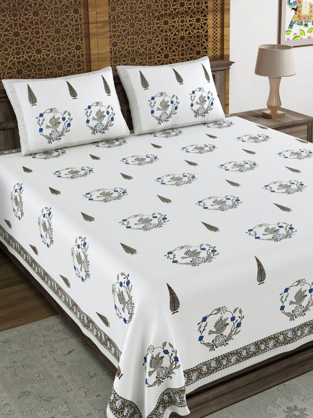 BLOCKS OF INDIA Blue & White Ethnic Motifs 210 TC King Bedsheet with 2 Pillow Covers
BLOCKS OF INDIA Blue & White Ethnic Motifs 210 TC King Bedsheet with 2 Pillow Covers