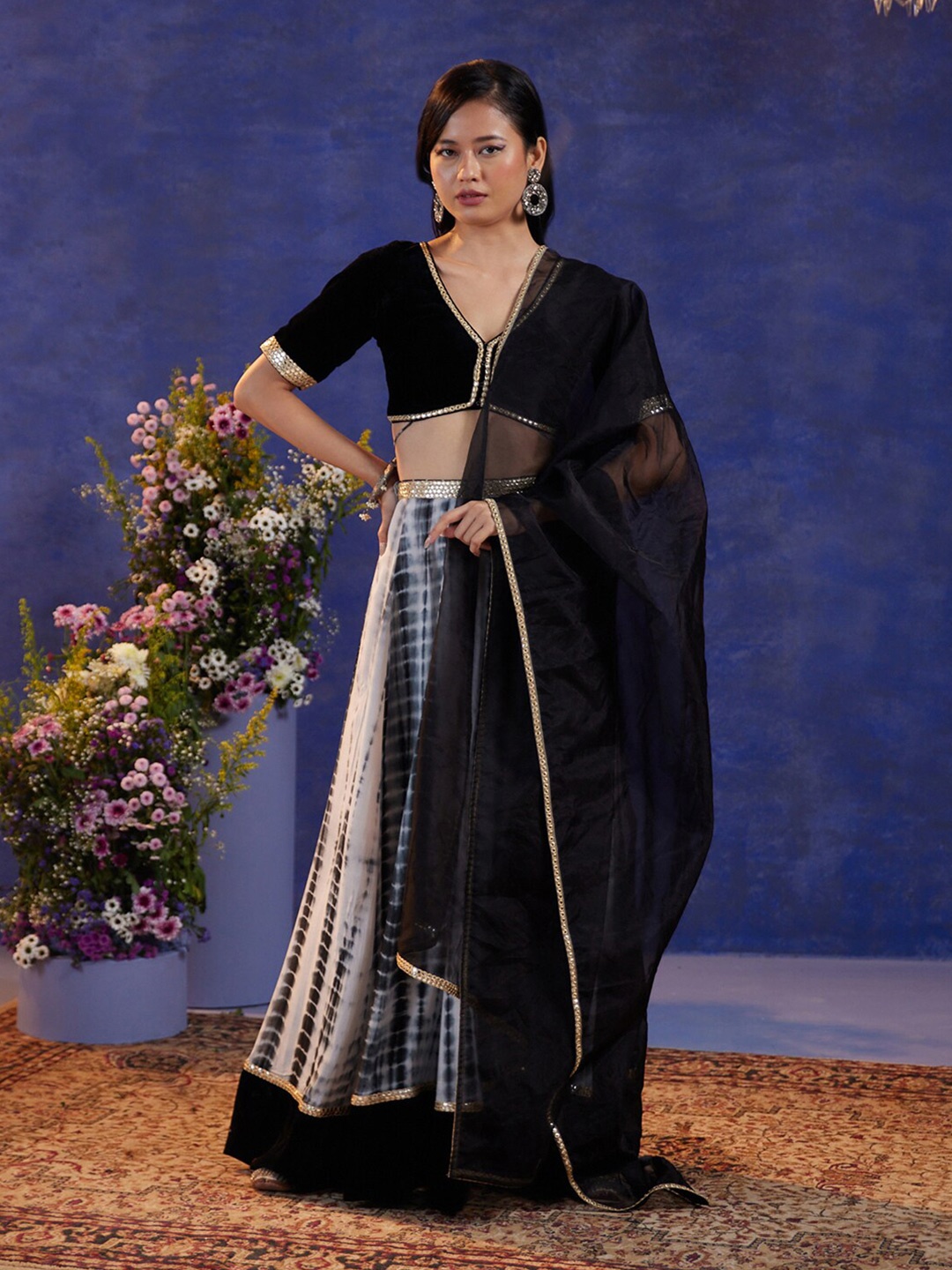 Gajra Gang Mirror Work Tie and Dye Ready to Wear Lehenga & Blouse With Dupatta, Black
Gajra Gang Mirror Work Tie and Dye Ready to Wear Lehenga & Blouse With Dupatta, Black