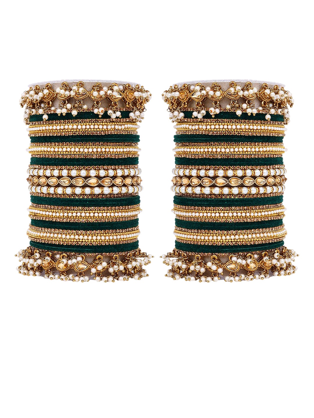 leshya Set Of 66 Brass Plated Kundan Studded & Beaded Velvet Traditional Ethnic Bangles, Beige
leshya Set Of 66 Brass Plated Kundan Studded & Beaded Velvet Traditional Ethnic Bangles, Beige