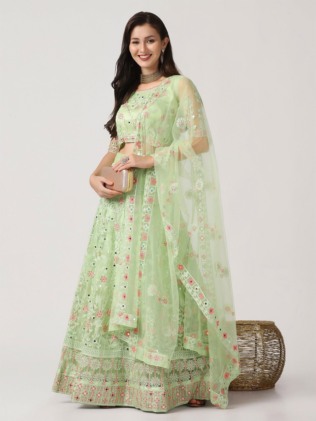 KALINI Embroidered Thread Work Semi-Stitched Lehenga & Unstitched Blouse With Dupatta, Green
KALINI Embroidered Thread Work Semi-Stitched Lehenga & Unstitched Blouse With Dupatta, Green