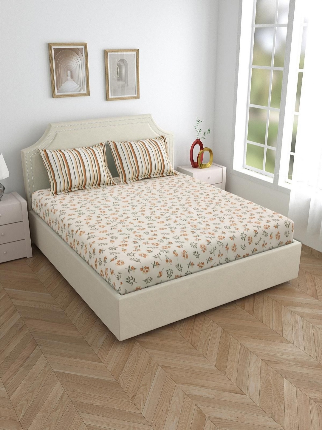 Salona Bichona Bronze-Toned Floral Pure Cotton 120 TC Queen Bedsheet with 2 Pillow Covers
Salona Bichona Bronze-Toned Floral Pure Cotton 120 TC Queen Bedsheet with 2 Pillow Covers