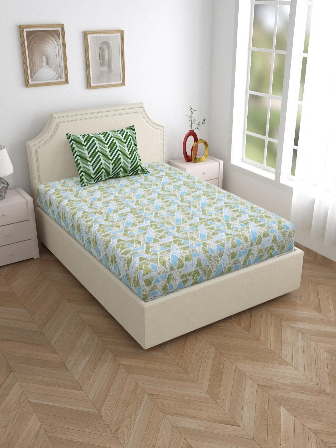 Salona Bichona Green Geometric Pure Cotton 120 TC Single Bedsheet with 1 Pillow Covers
Salona Bichona Green Geometric Pure Cotton 120 TC Single Bedsheet with 1 Pillow Covers