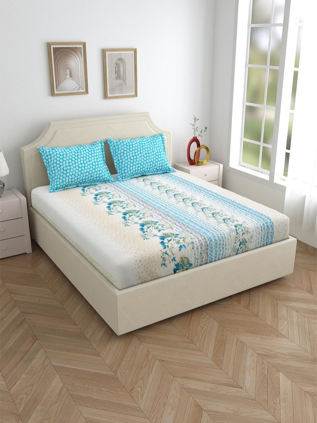 Salona Bichona Turquoise Blue & White Floral 120 TC King Bedsheet with 2 Pillow Covers
Salona Bichona Turquoise Blue & White Floral 120 TC King Bedsheet with 2 Pillow Covers