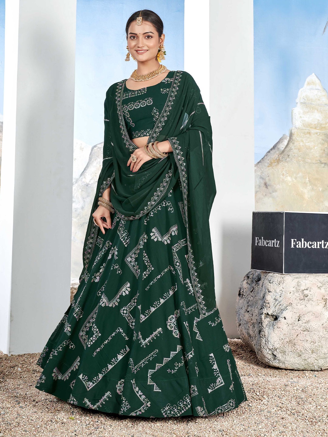 Fabcartz Embroidered Silk Georgette Semi-Stitched Lehenga & Blouse With Dupatta, Green
Fabcartz Embroidered Silk Georgette Semi-Stitched Lehenga & Blouse With Dupatta, Green