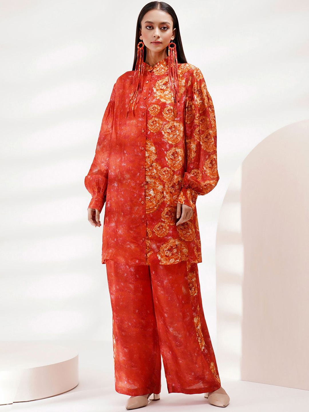 Breathe by Aakanksha Singh Floral Printed Mandarin Collar Long Top With Trousers, Coral
Breathe by Aakanksha Singh Floral Printed Mandarin Collar Long Top With Trousers, Coral