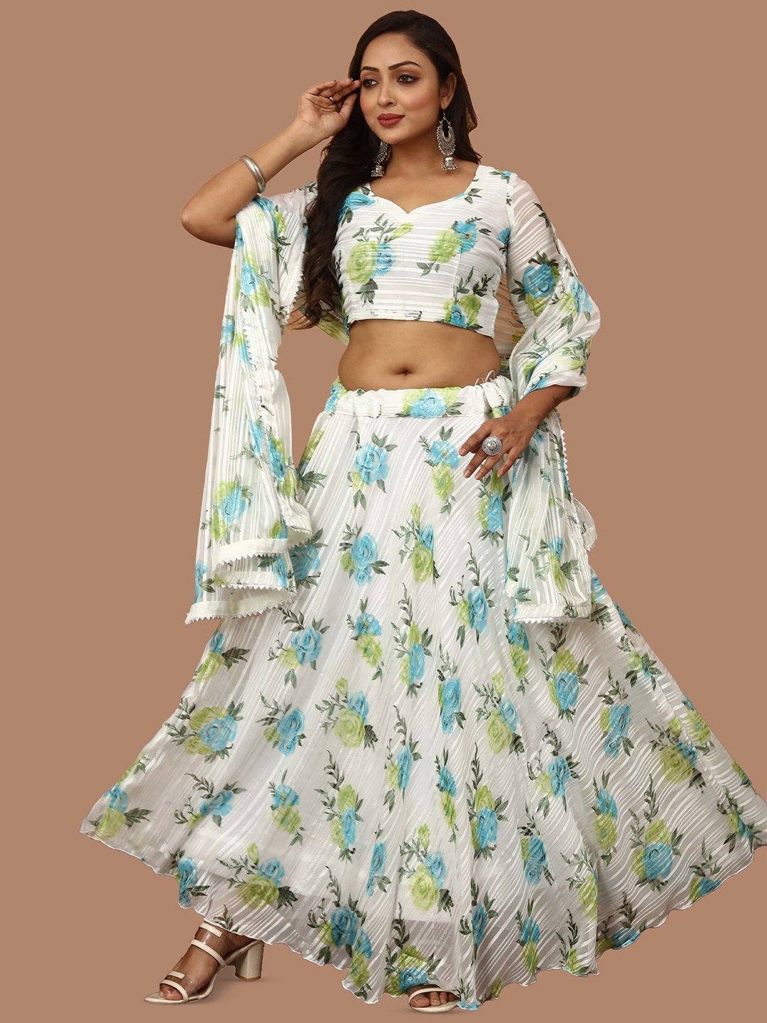 N N ENTERPRISE Printed Semi-Stitched Lehenga & Unstitched Blouse With Dupatta, White
N N ENTERPRISE Printed Semi-Stitched Lehenga & Unstitched Blouse With Dupatta, White