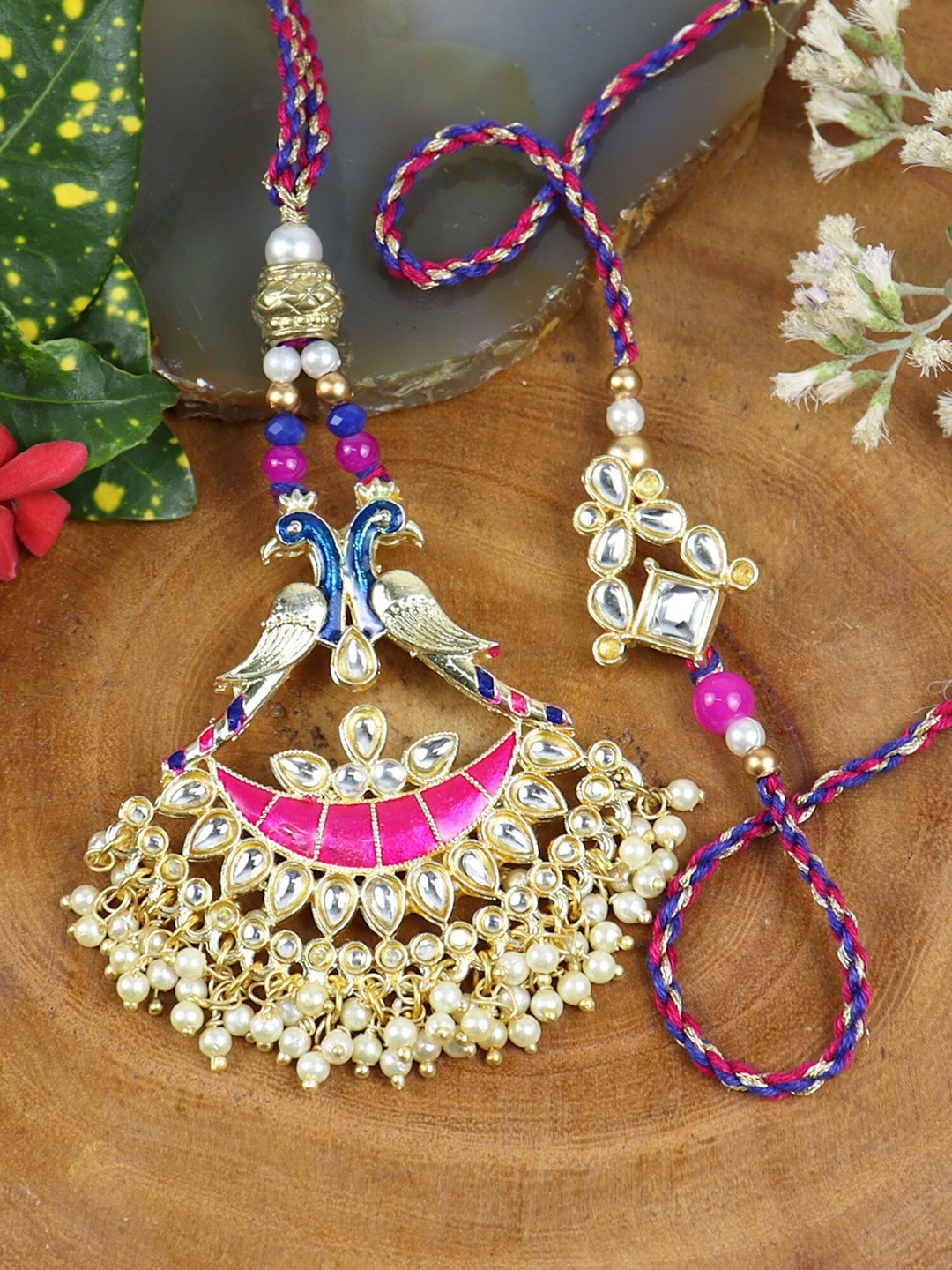 Asthetika Peacock Jhumka Style Bhaiya Bhabhi Rakhi Pair with Roli Chawal, Pink