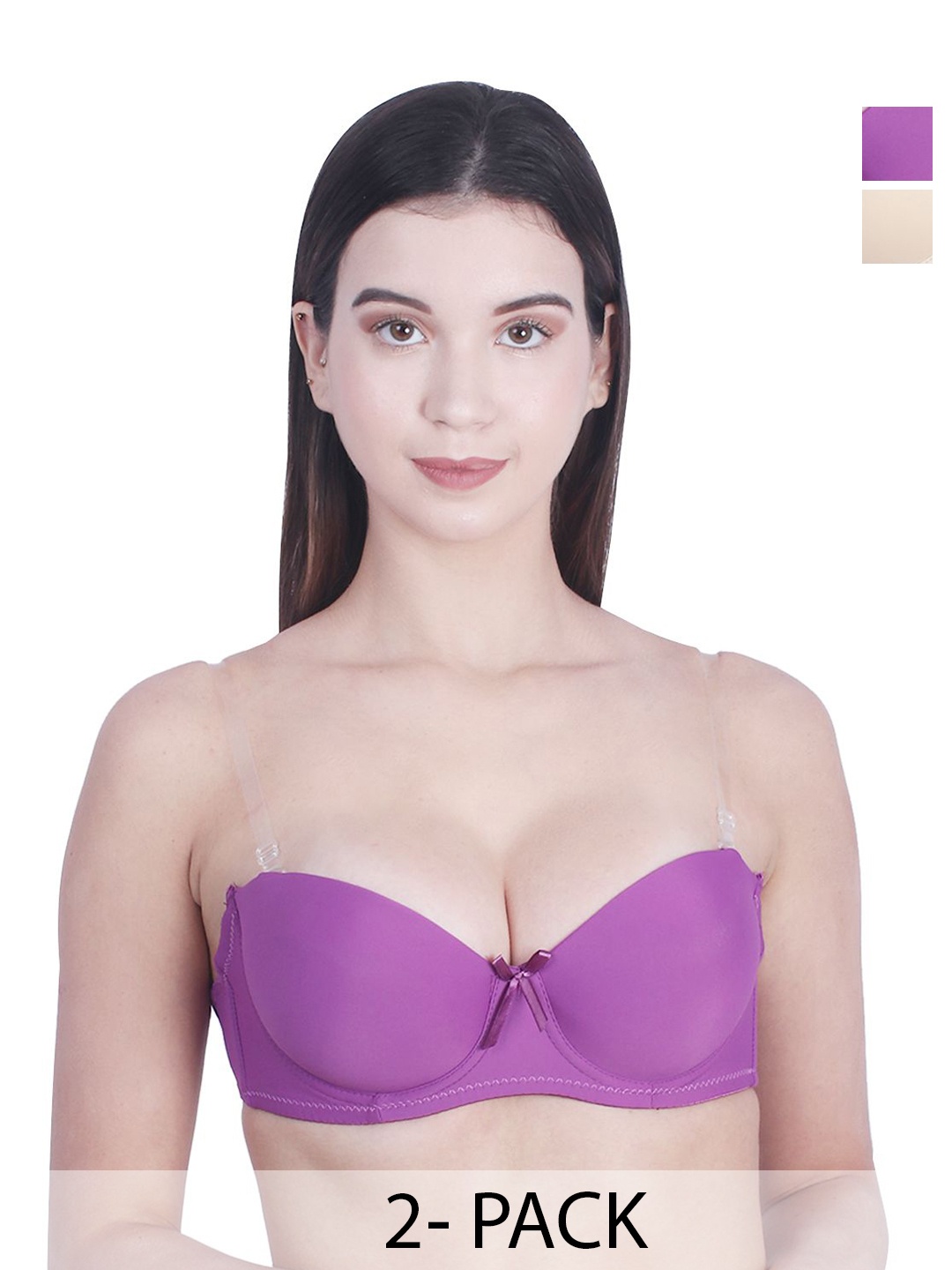 BRACHY Pack Of 2 Medium Coverage Underwired Heavily Padded Push-Up Bras & All Day Comfort, Purple
BRACHY Pack Of 2 Medium Coverage Underwired Heavily Padded Push-Up Bras & All Day Comfort, Purple