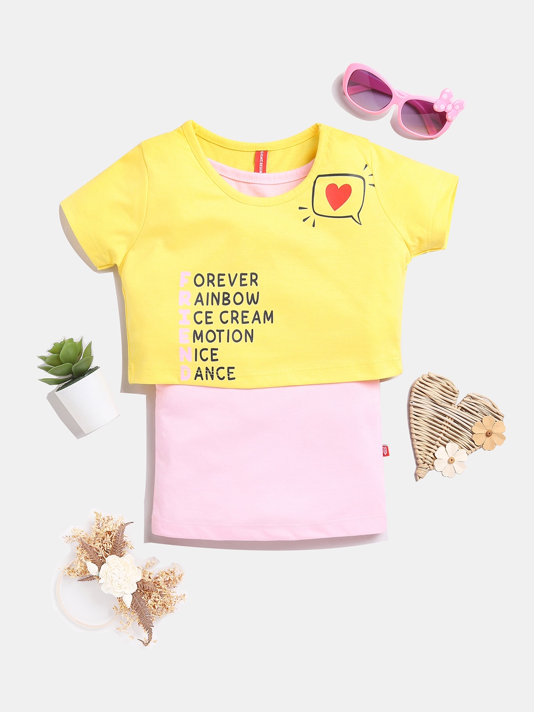 Here&Now X Game Begins Girls Typography Printed Cotton Crop Top with Camisole, Yellow
Here&Now X Game Begins Girls Typography Printed Cotton Crop Top with Camisole, Yellow
