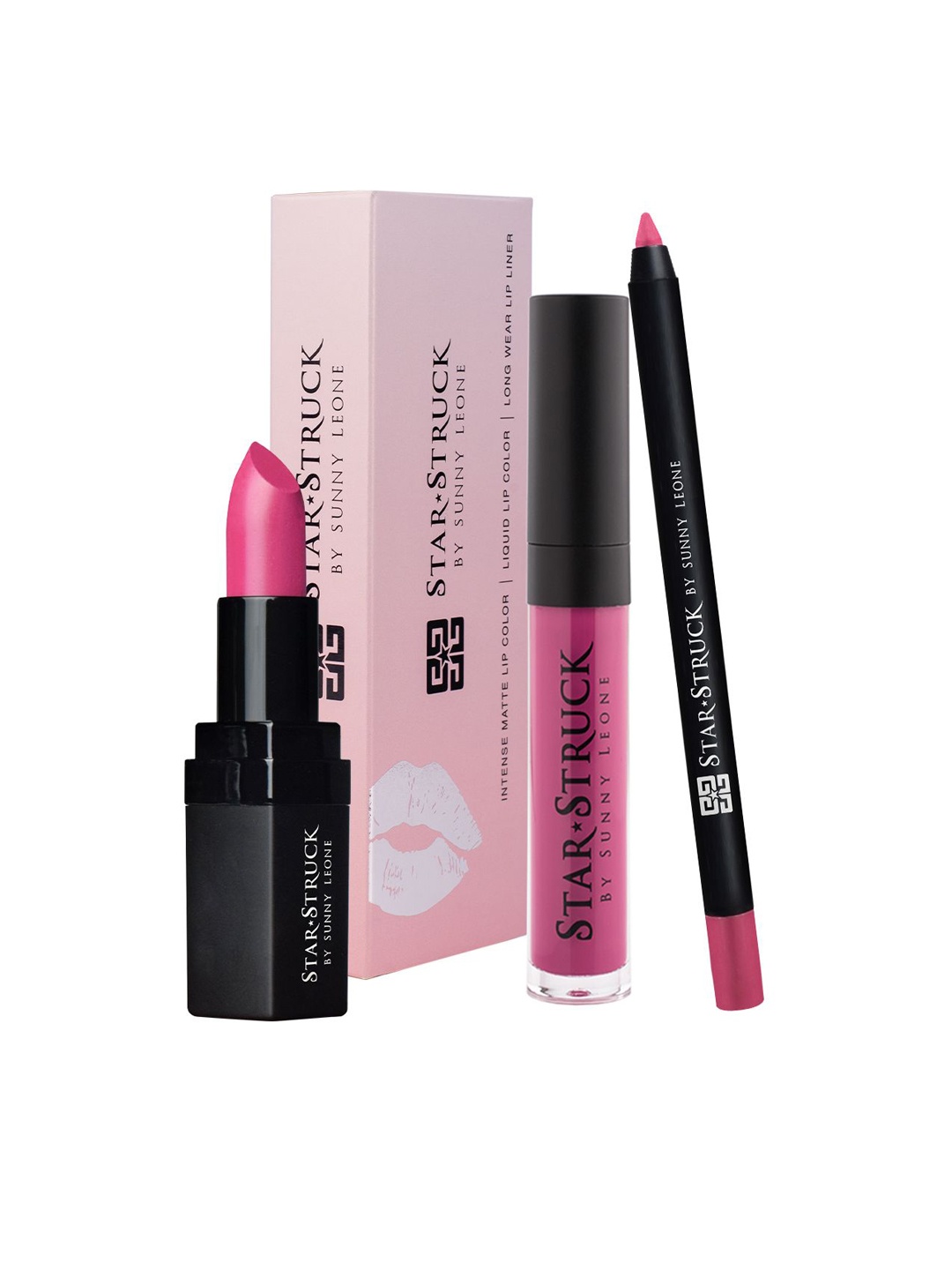 STARSTRUCK BY SUNNY LEONE Set Of 3 Lipstick, Lip Gloss & Lip Liner Combo - Kiss Me Pink
STARSTRUCK BY SUNNY LEONE Set Of 3 Lipstick, Lip Gloss & Lip Liner Combo - Kiss Me Pink
