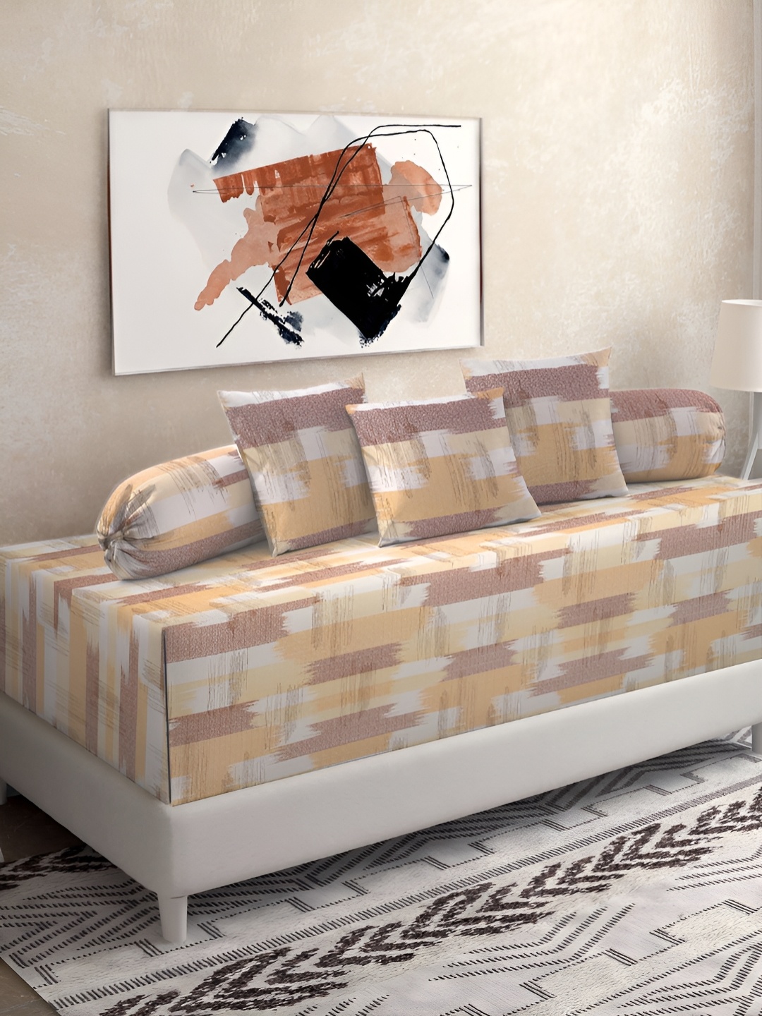 KLOTTHE Beige & White 6 Pieces Geometric Printed Pure Cotton Diwan Set
KLOTTHE Beige & White 6 Pieces Geometric Printed Pure Cotton Diwan Set