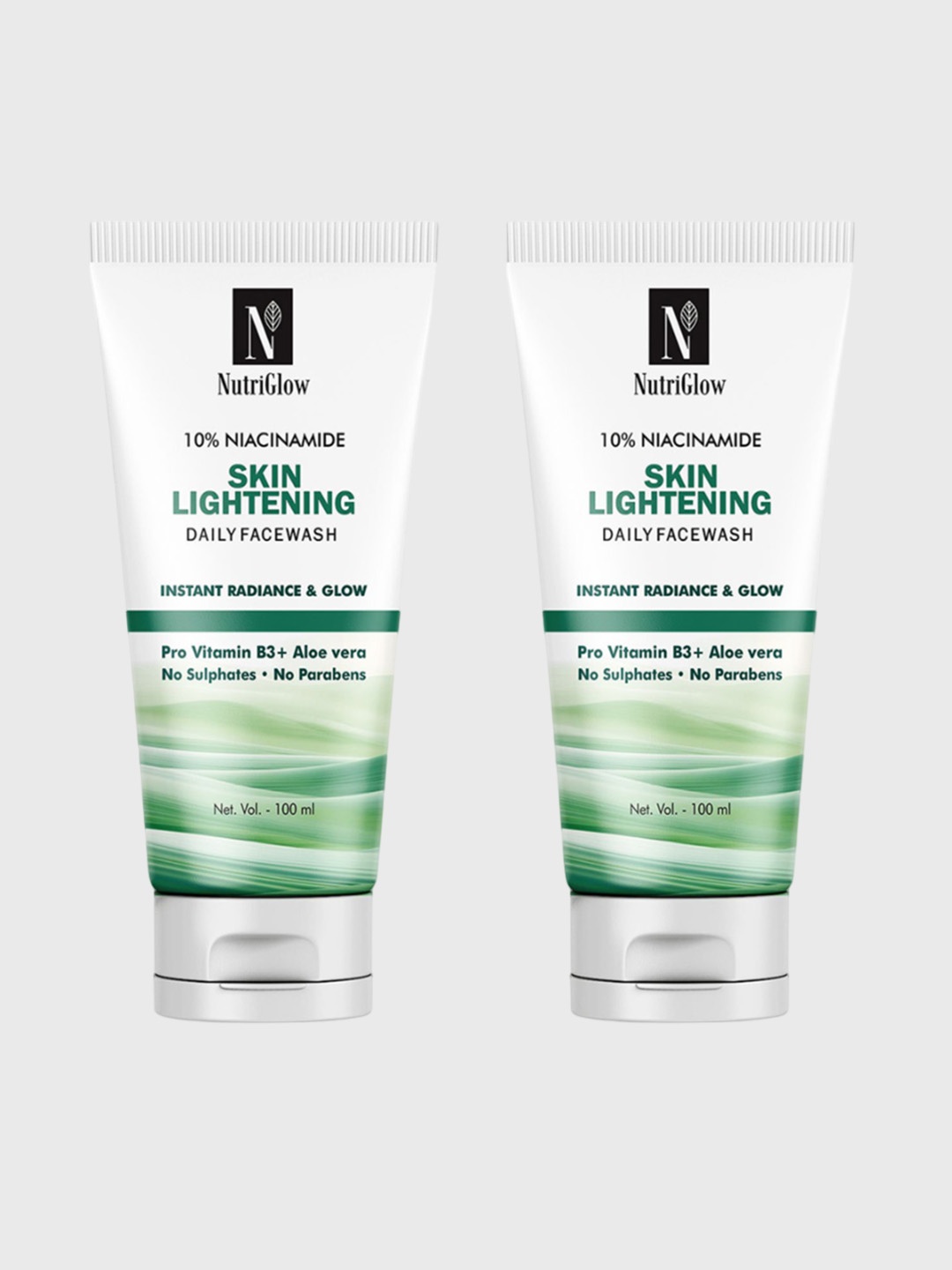 NutriGlow Set of 2 10% Niacinamide Skin Lightening Daily Face Wash - 100 ml each, White
NutriGlow Set of 2 10% Niacinamide Skin Lightening Daily Face Wash - 100 ml each, White