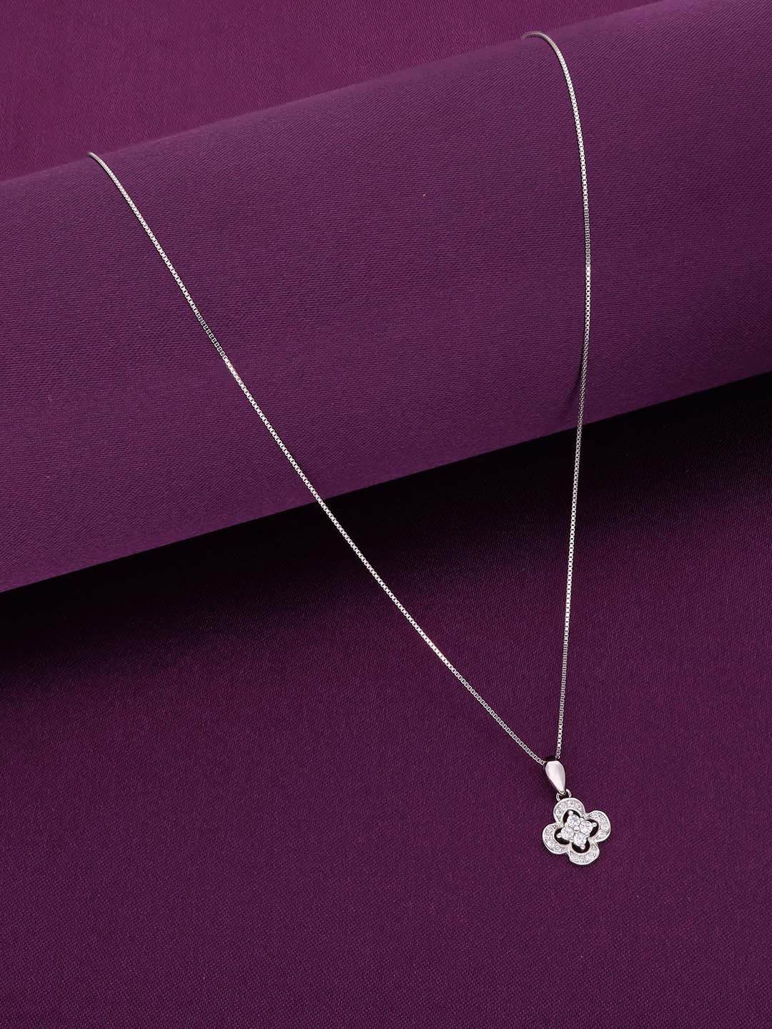 KAI JEWEL 92.5 Sterling Silver Rhodium-Plated CZ Floral Studded Pendant with Chain
KAI JEWEL 92.5 Sterling Silver Rhodium-Plated CZ Floral Studded Pendant with Chain