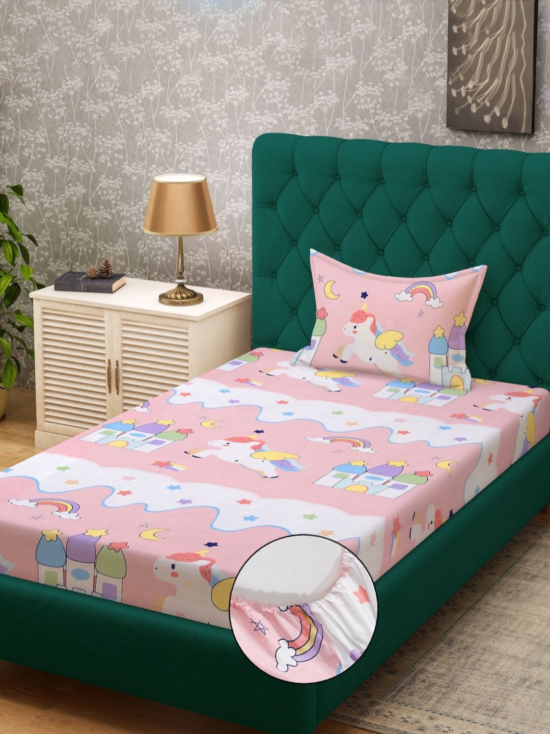 KLOTTHE Pink Cartoon Character Printed 300TC Single Fitted Bedsheet With Pillow Cover
KLOTTHE Pink Cartoon Character Printed 300TC Single Fitted Bedsheet With Pillow Cover