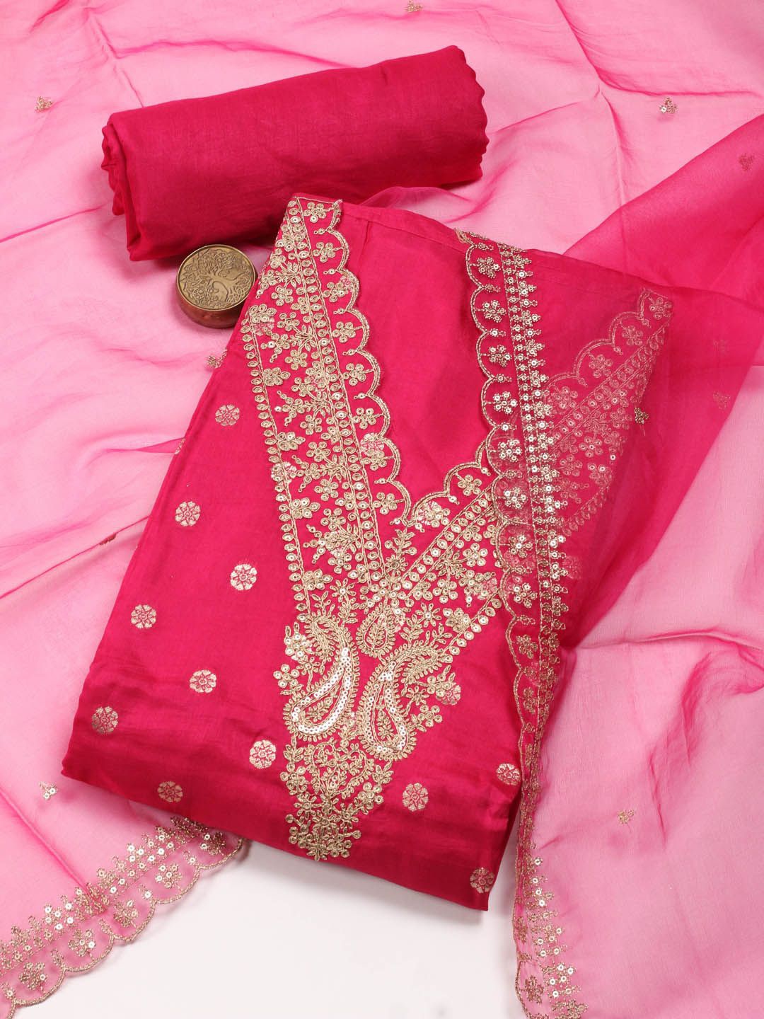 Meena Bazaar Ethnic Motifs Embroidered Zari Chanderi Unstitched Dress Material, Magenta
Meena Bazaar Ethnic Motifs Embroidered Zari Chanderi Unstitched Dress Material, Magenta
