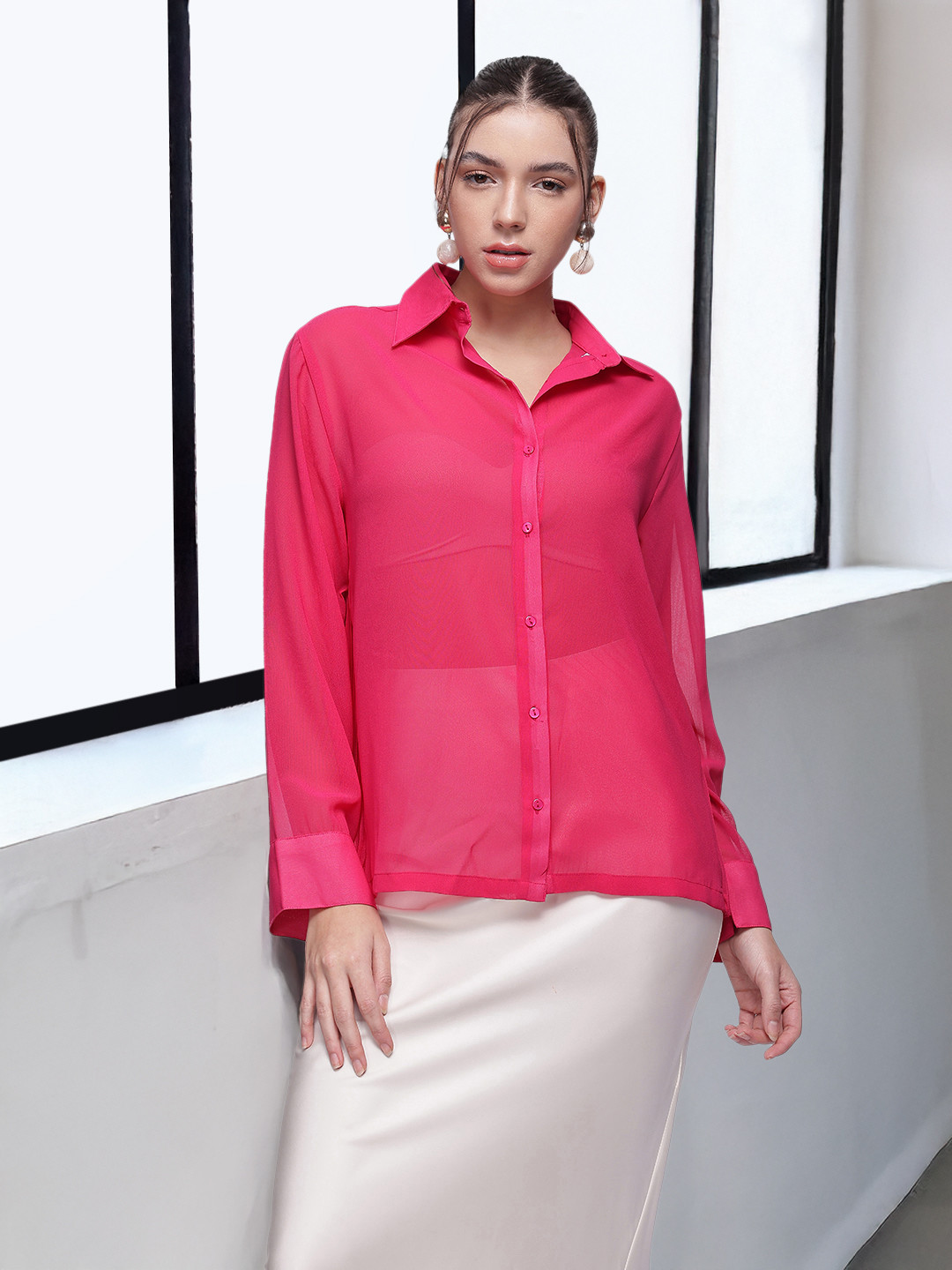 French Connection Accordion Pleated Detailed Sheer Oversized Longline Casual Shirt, Fuchsia
French Connection Accordion Pleated Detailed Sheer Oversized Longline Casual Shirt, Fuchsia