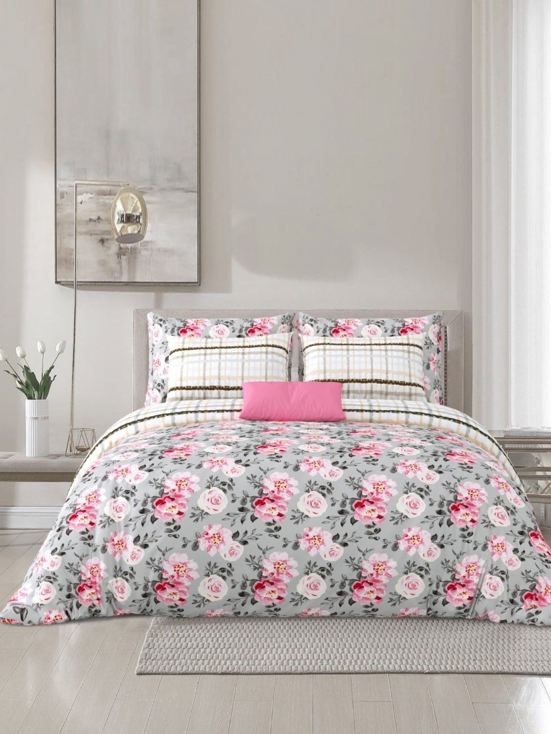 Salona Bichona Pink & Grey Floral 4 Pieces Cotton Double Queen Superfine Bedding Set
Salona Bichona Pink & Grey Floral 4 Pieces Cotton Double Queen Superfine Bedding Set