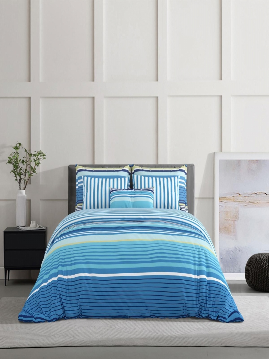 Salona Bichona Blue & White 4 Pieces Striped Cotton Double Queen Superfine Bedding Set
Salona Bichona Blue & White 4 Pieces Striped Cotton Double Queen Superfine Bedding Set