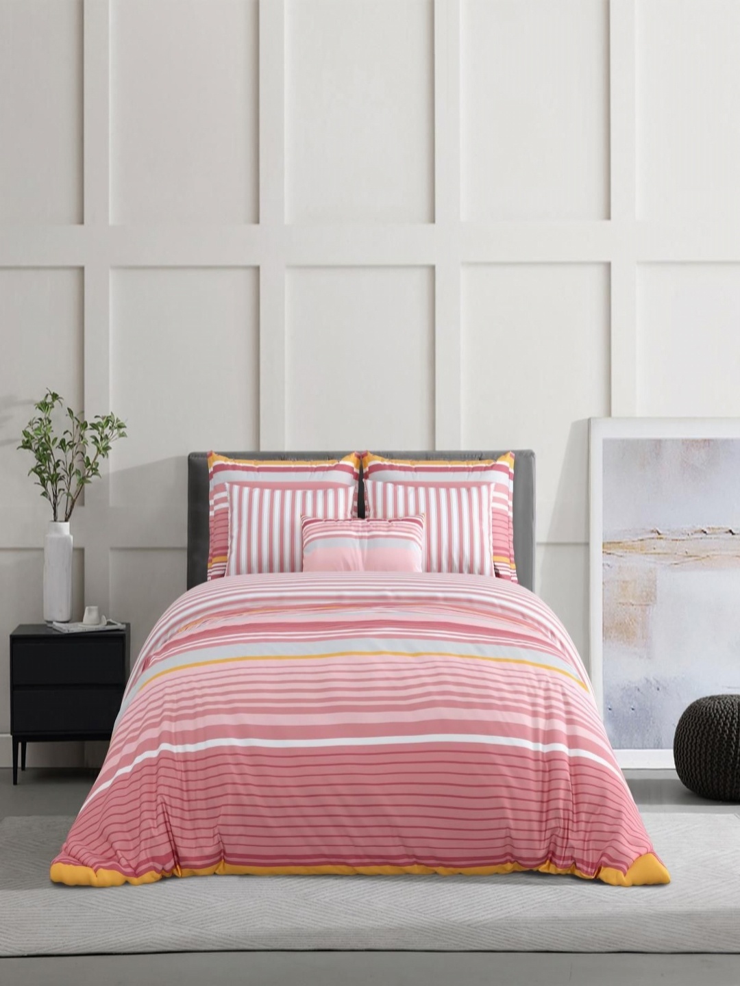 Salona Bichona Pink & White 4 Pieces Striped Cotton Double Queen Superfine Bedding Set
Salona Bichona Pink & White 4 Pieces Striped Cotton Double Queen Superfine Bedding Set