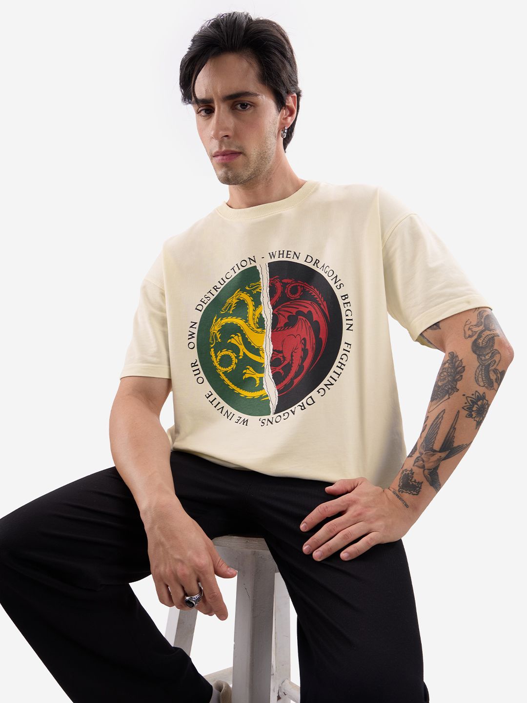The Souled Store Men House Of Dragon Printed Oversized Pure Cotton T-shirt, Off white
The Souled Store Men House Of Dragon Printed Oversized Pure Cotton T-shirt, Off white