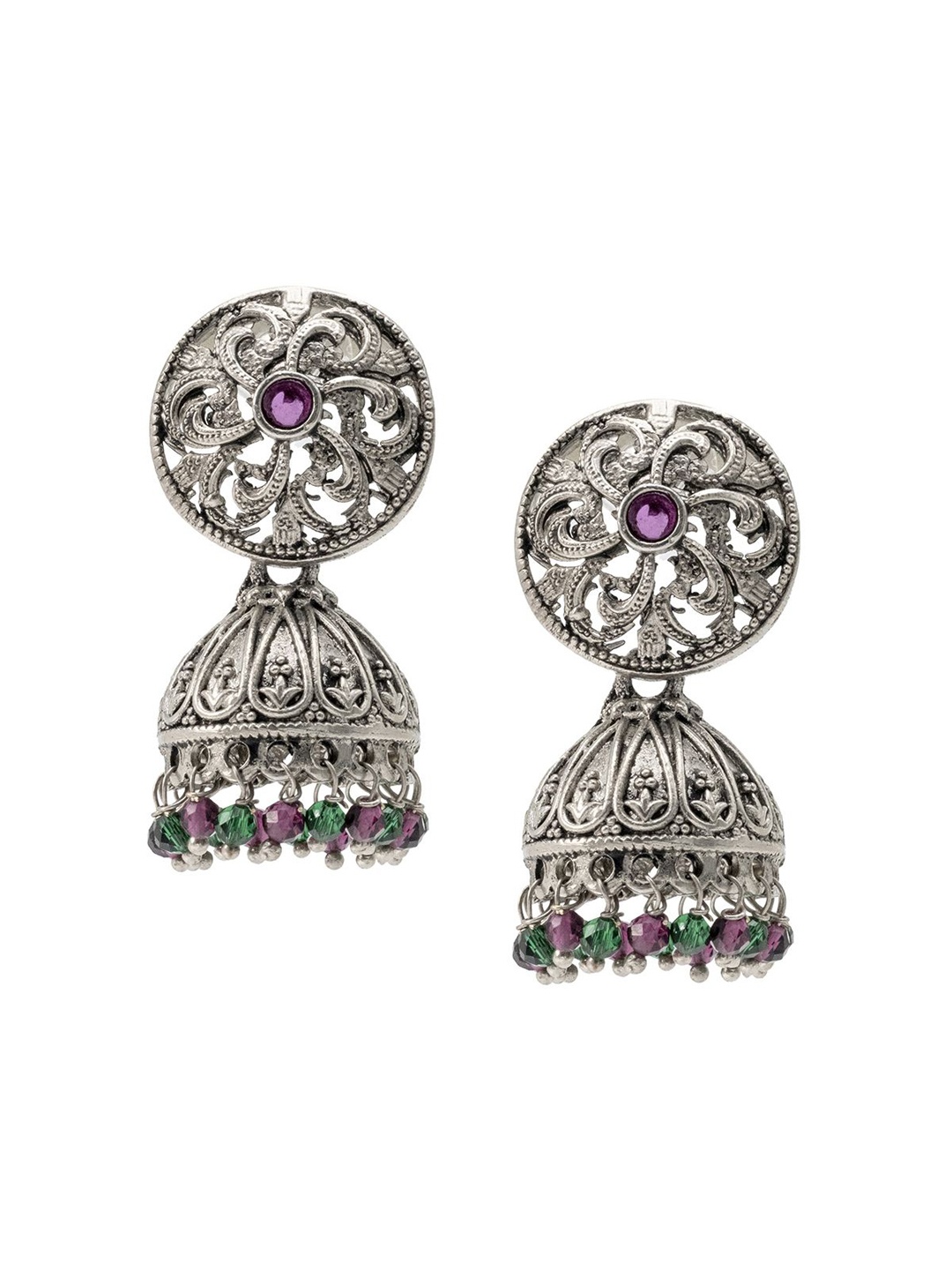 Shining Jewel - By Shivansh Silver-Plated Brass Cubic Zirconia Oxidised Jhumkas Earrings, Multi
Shining Jewel - By Shivansh Silver-Plated Brass Cubic Zirconia Oxidised Jhumkas Earrings, Multi