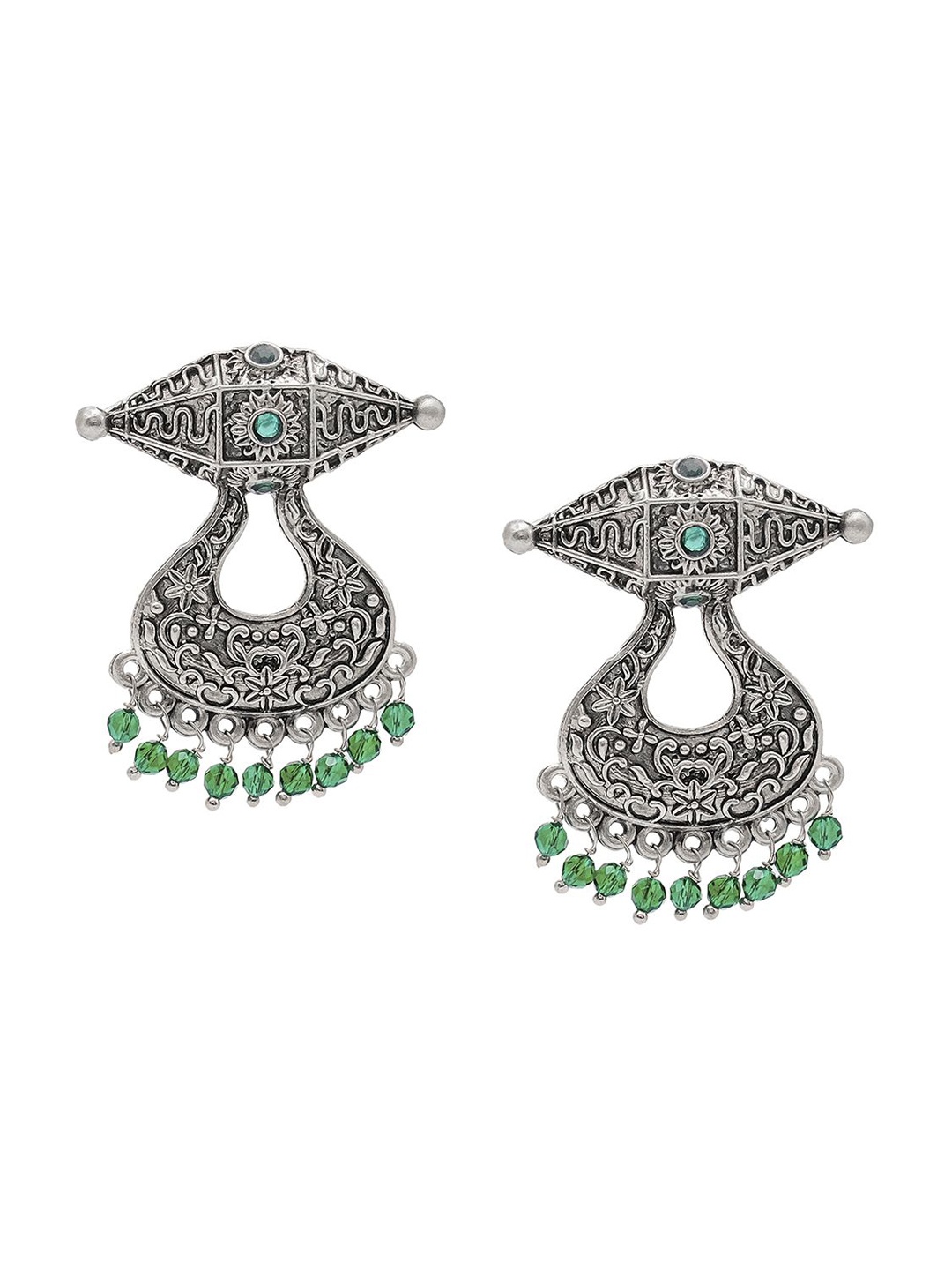 Shining Jewel - By Shivansh Silver-Plated Contemporary Cubic Zirconia Chandbali Earrings, Green
Shining Jewel - By Shivansh Silver-Plated Contemporary Cubic Zirconia Chandbali Earrings, Green