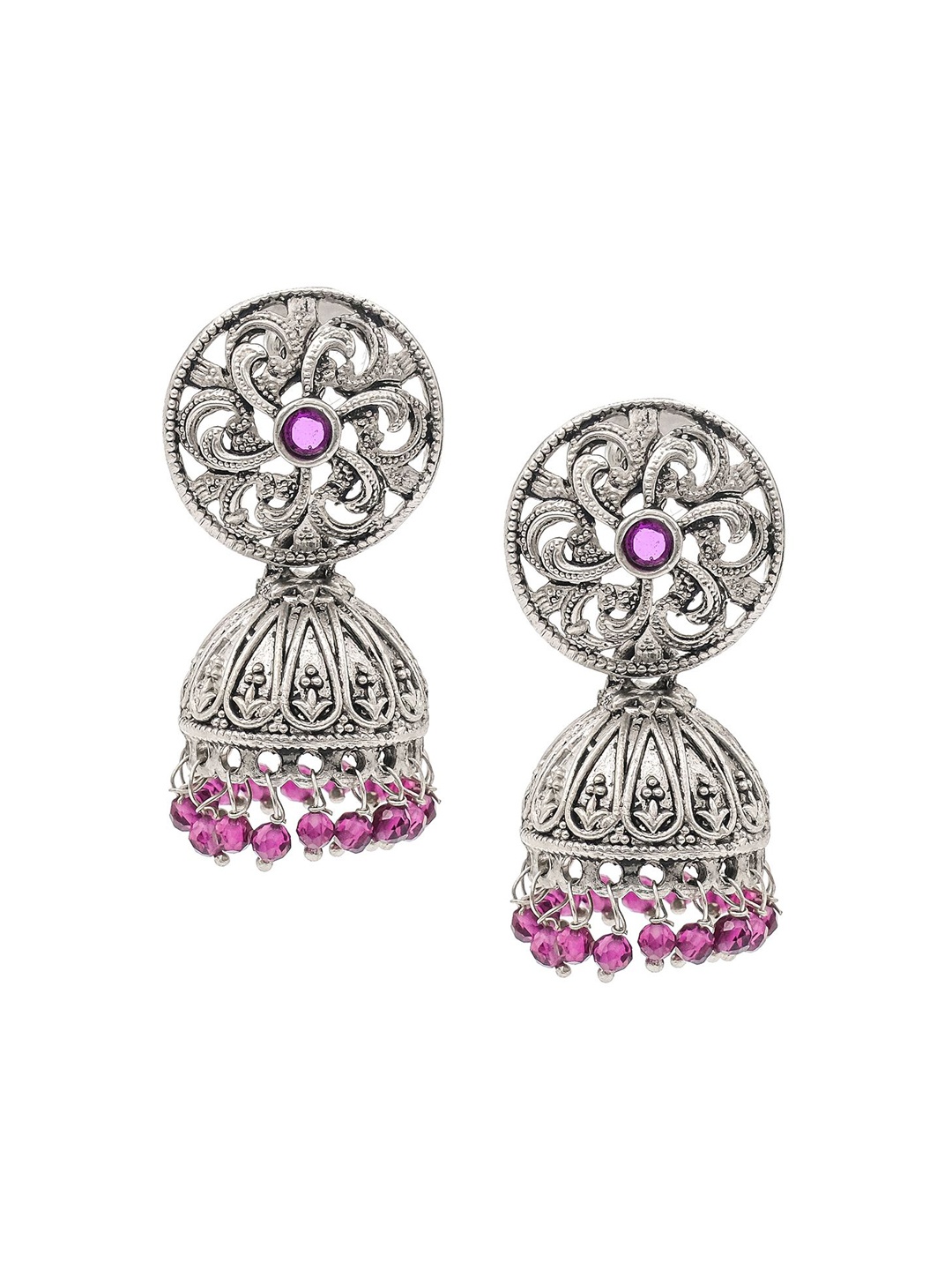 Shining Jewel - By Shivansh Silver-Plated Contemporary Artificial Beads Jhumkas, Maroon
Shining Jewel - By Shivansh Silver-Plated Contemporary Artificial Beads Jhumkas, Maroon