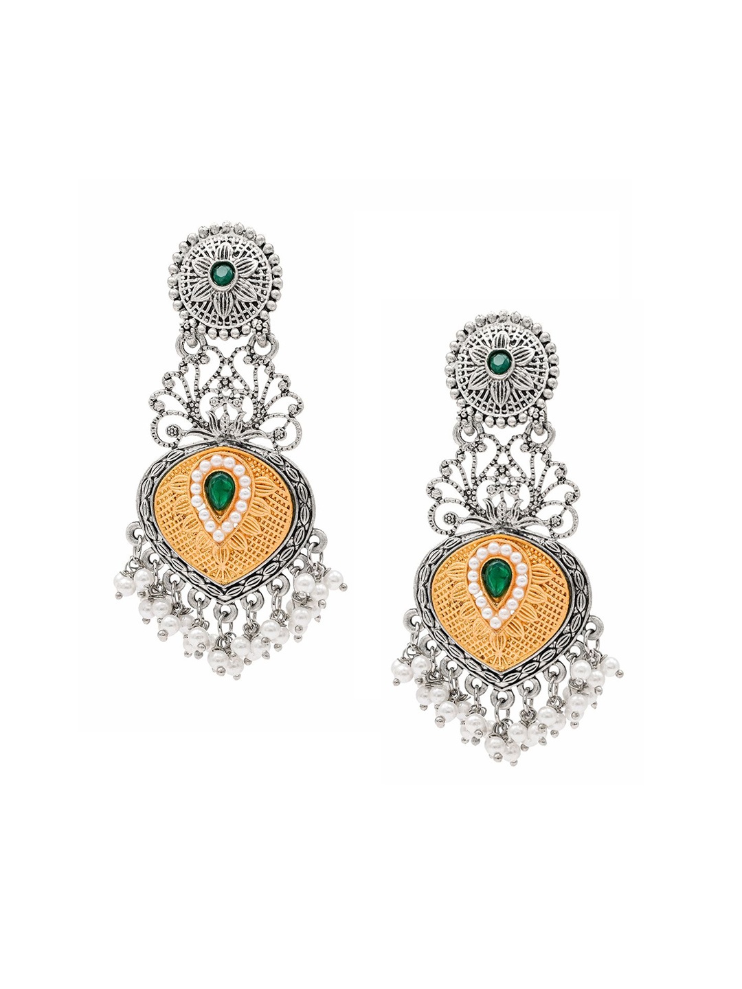 Shining Jewel - By Shivansh Silver-Plated Artificial Stones & Beads Drop Earrings, Green
Shining Jewel - By Shivansh Silver-Plated Artificial Stones & Beads Drop Earrings, Green