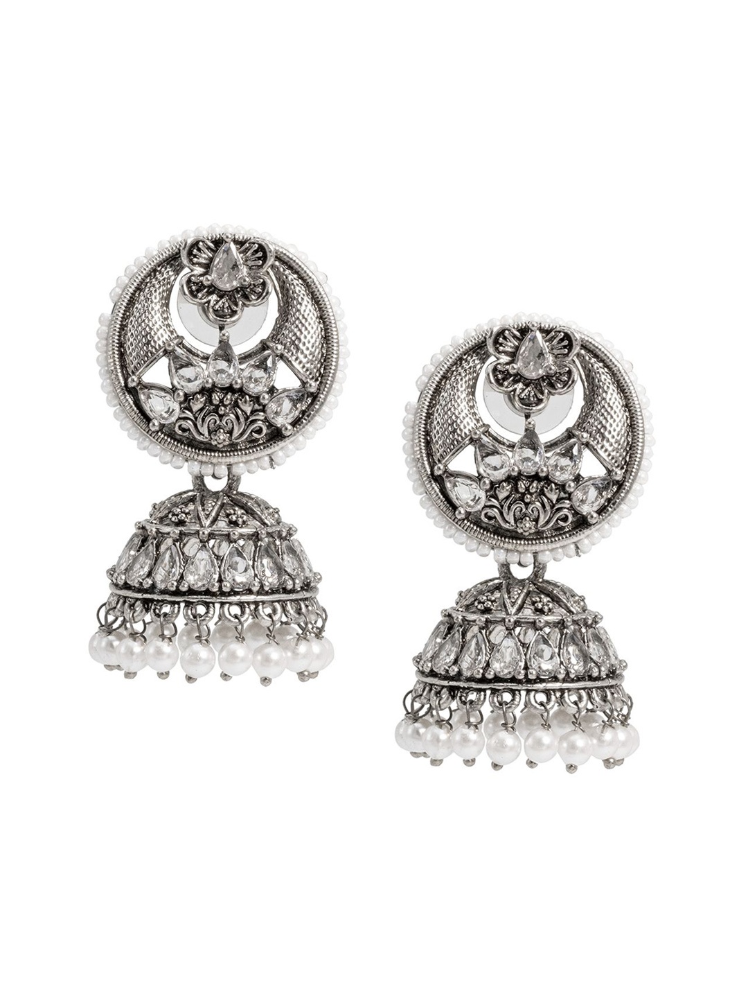 Shining Jewel - By Shivansh Silver-Plated CubicZirconia Studded Dome Shaped Jhumkas, White
Shining Jewel - By Shivansh Silver-Plated CubicZirconia Studded Dome Shaped Jhumkas, White