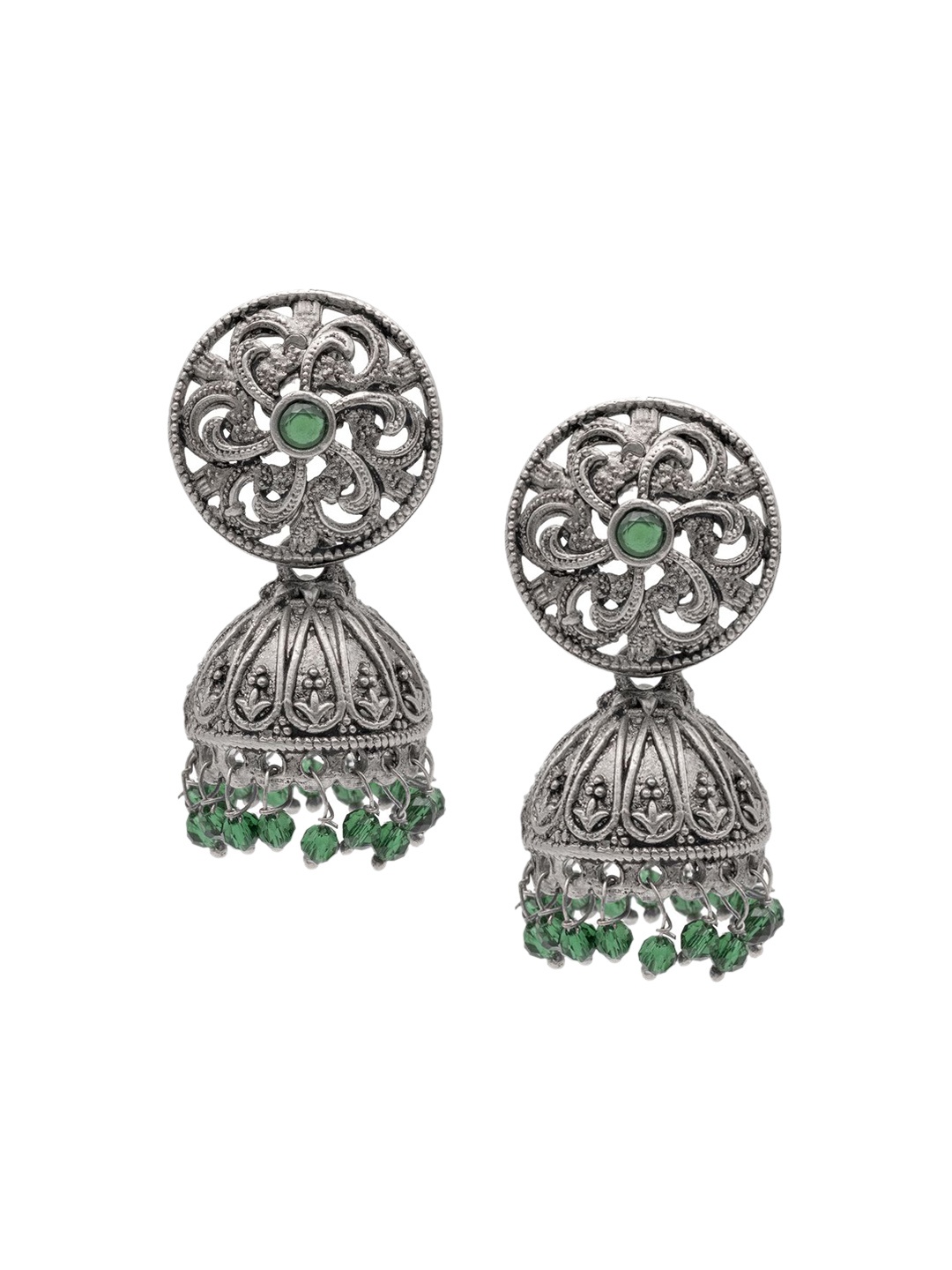 Shining Jewel - By Shivansh Silver-Plated Cubic Zirconia Dome Shaped Oxidised Jhumkas
Shining Jewel - By Shivansh Silver-Plated Cubic Zirconia Dome Shaped Oxidised Jhumkas