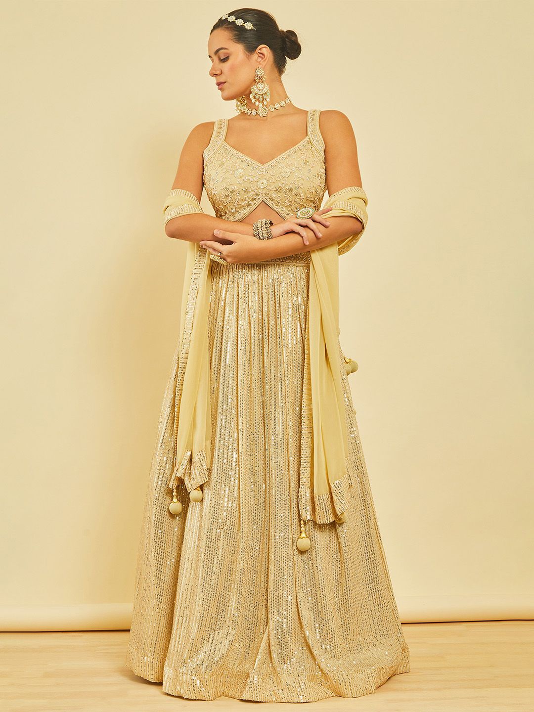 Soch Embellished Beads and Stones Ready to Wear Lehenga & Blouse With Dupatta, Gold
Soch Embellished Beads and Stones Ready to Wear Lehenga & Blouse With Dupatta, Gold