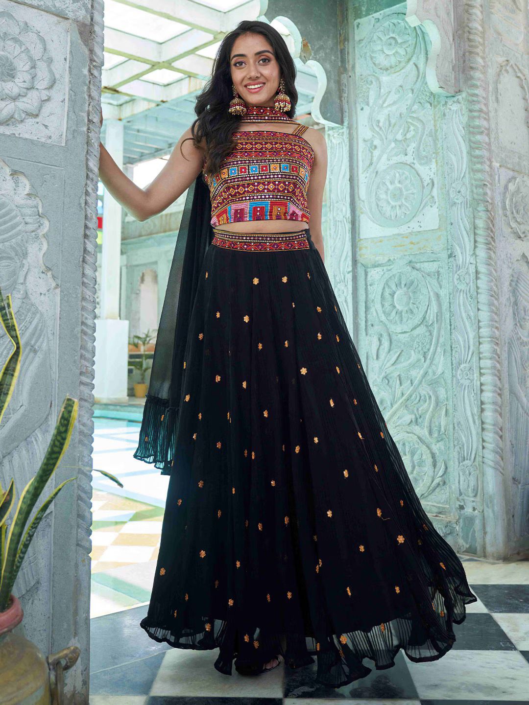 Fashion Basket Embroidered Sequinned Made to Measure Lehenga & Ready Wear Blouse With Dupatta, Black
Fashion Basket Embroidered Sequinned Made to Measure Lehenga & Ready Wear Blouse With Dupatta, Black