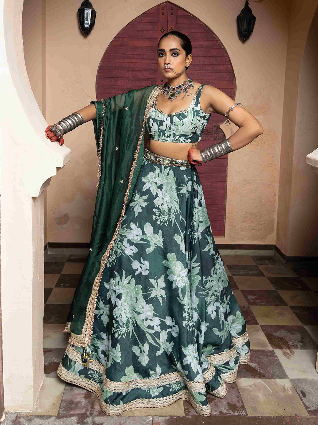 Seeaash Printed Beads and Stones Made to Measure Lehenga & Blouse With Dupatta, Green
Seeaash Printed Beads and Stones Made to Measure Lehenga & Blouse With Dupatta, Green