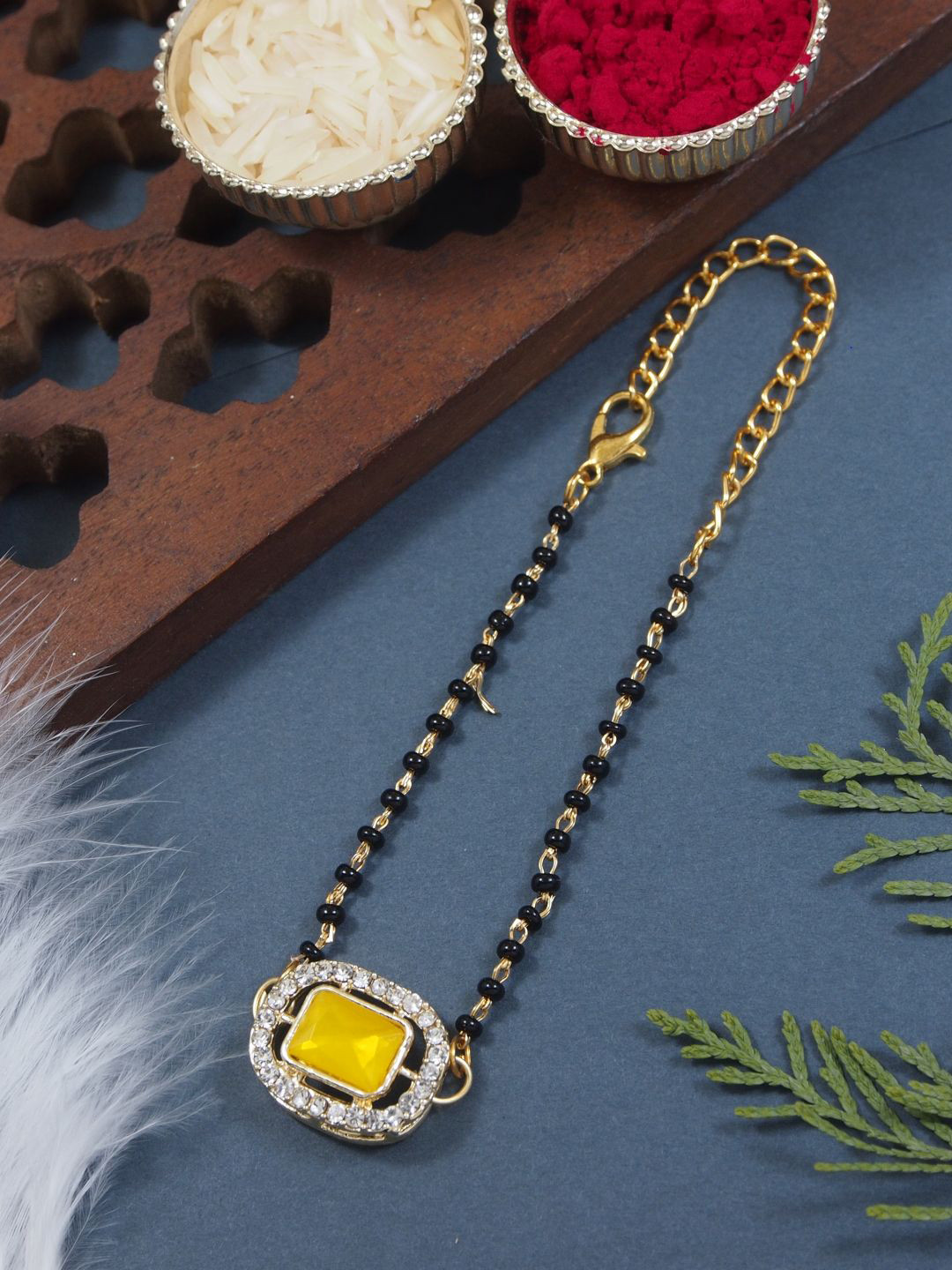 I Jewels Stones & Beads Mangalsutra Lumba Bracelet Rakhi, Yellow 
I Jewels Stones & Beads Mangalsutra Lumba Bracelet Rakhi, Yellow