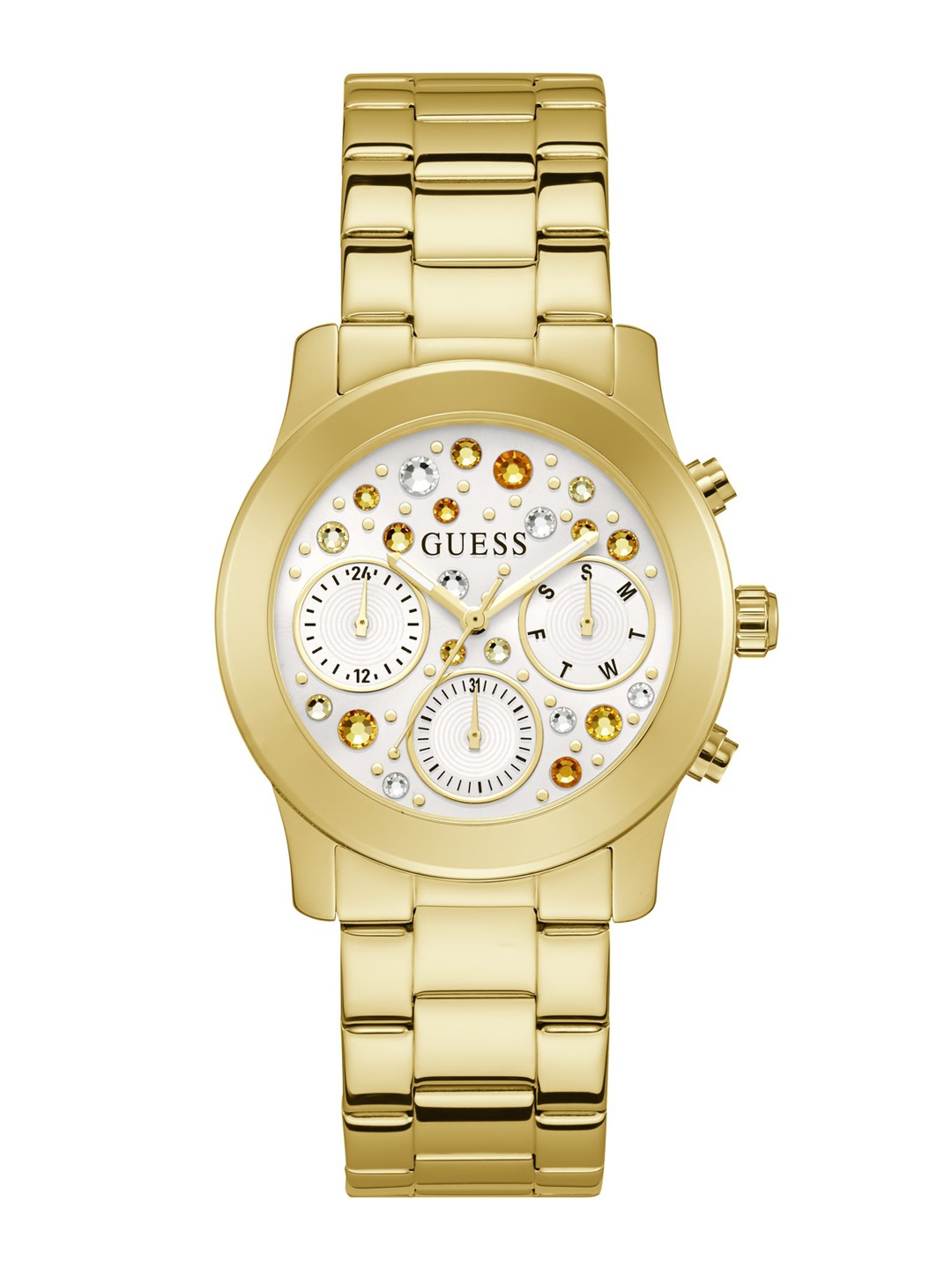 GUESS Women Embellished Dial Bracelet Analogue Multi Function Watch GW0559L2, White
GUESS Women Embellished Dial Bracelet Analogue Multi Function Watch GW0559L2, White
