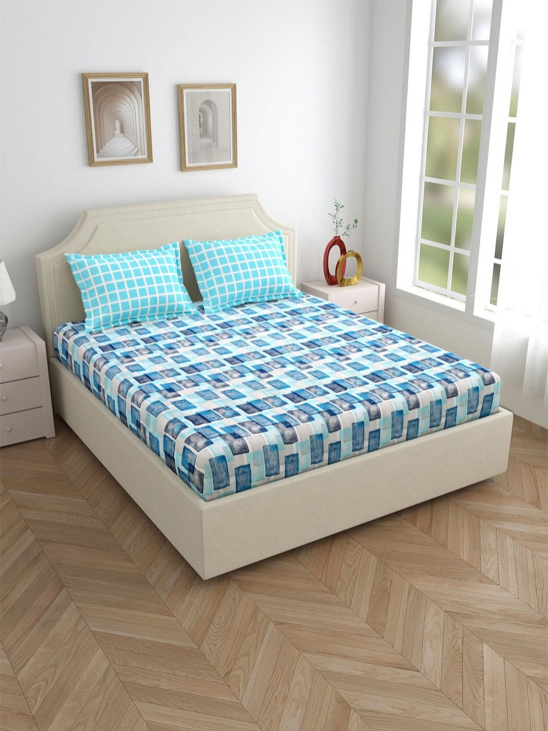 Salona Bichona Blue & White Geometric PureCotton 180 TC King Bedsheet with 2 Pillow Covers
Salona Bichona Blue & White Geometric PureCotton 180 TC King Bedsheet with 2 Pillow Covers