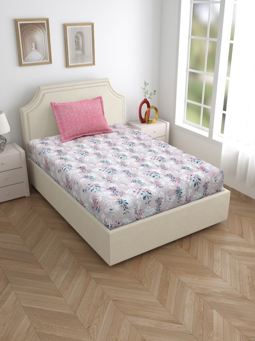 Salona Bichona Pink & White Floral Pure Cotton 180 TC Single Bedsheet with 1 Pillow Covers
Salona Bichona Pink & White Floral Pure Cotton 180 TC Single Bedsheet with 1 Pillow Covers