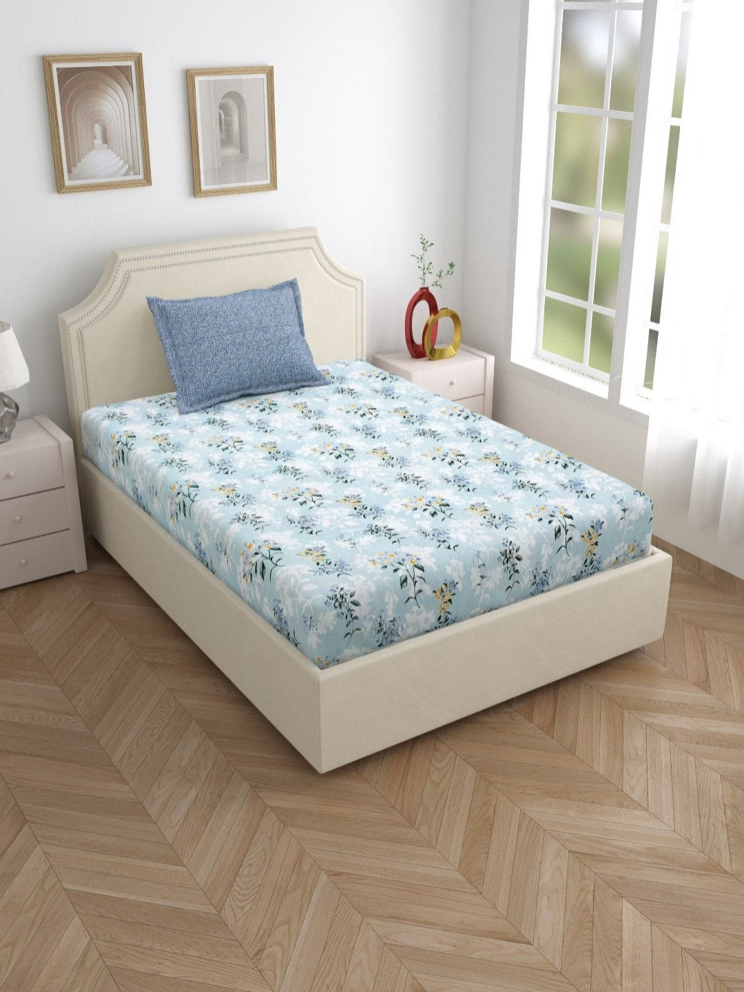 Salona Bichona Blue & White Floral Pure Cotton 180 TC Single Bedsheet with 1 Pillow Covers
Salona Bichona Blue & White Floral Pure Cotton 180 TC Single Bedsheet with 1 Pillow Covers