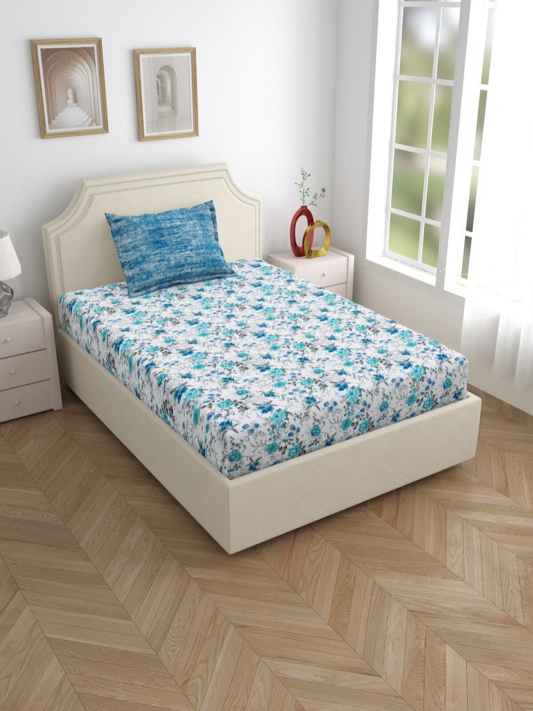 Salona Bichona Blue & White Floral Pure Cotton 180 TC Single Bedsheet with 1 Pillow Covers
Salona Bichona Blue & White Floral Pure Cotton 180 TC Single Bedsheet with 1 Pillow Covers