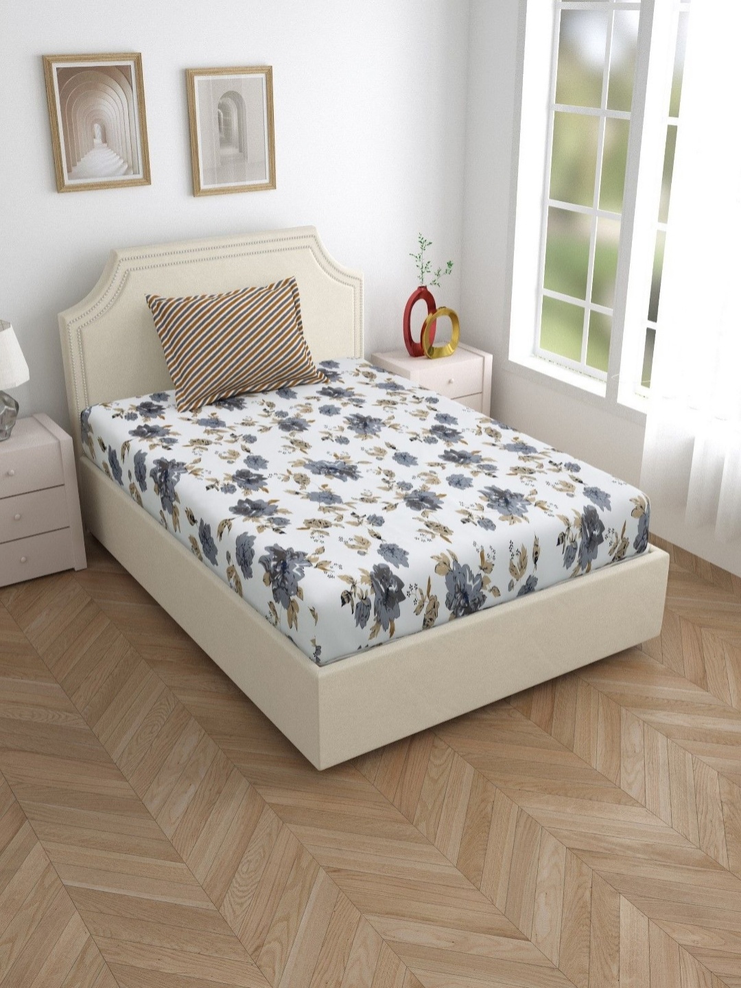 Salona Bichona Grey & Brown Floral 180 TC Pure Cotton Single Bedsheet with 1 Pillow Cover, White
Salona Bichona Grey & Brown Floral 180 TC Pure Cotton Single Bedsheet with 1 Pillow Cover, White