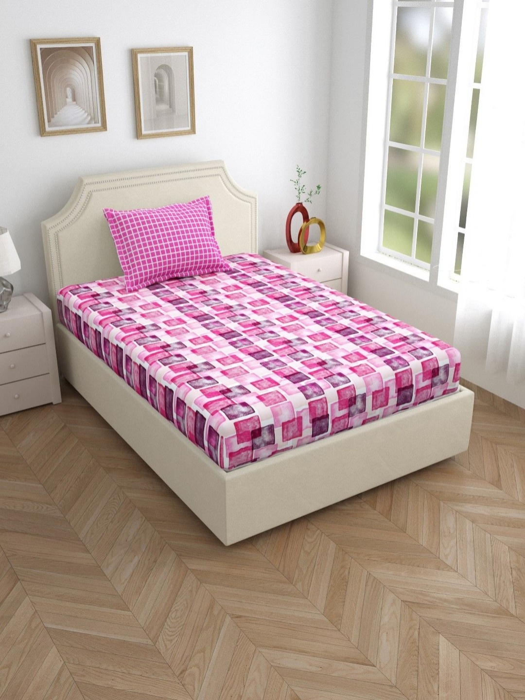 Salona Bichona Pink & White Printed 180 TC Pure Cotton Single Bedsheet With 1 Pillow Cover
Salona Bichona Pink & White Printed 180 TC Pure Cotton Single Bedsheet With 1 Pillow Cover